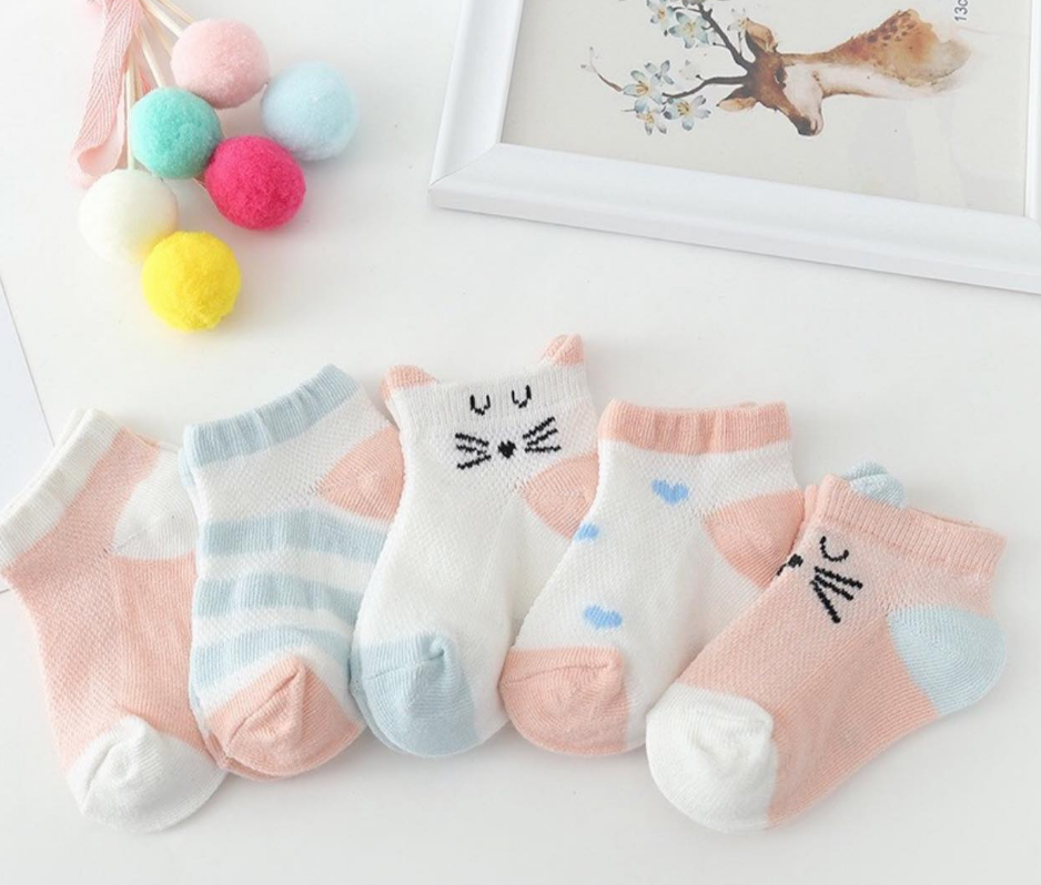 Set 5 đôi tất điều hòa cotton cổ thấp Kids Socks mềm mại thoáng khí cho bé từ 0-1 tuổi
